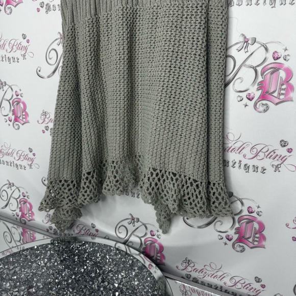 Dress cardigan grey knit crochet knitted buttons flowy waterfall comfy stretchy - Picture 3 of 16